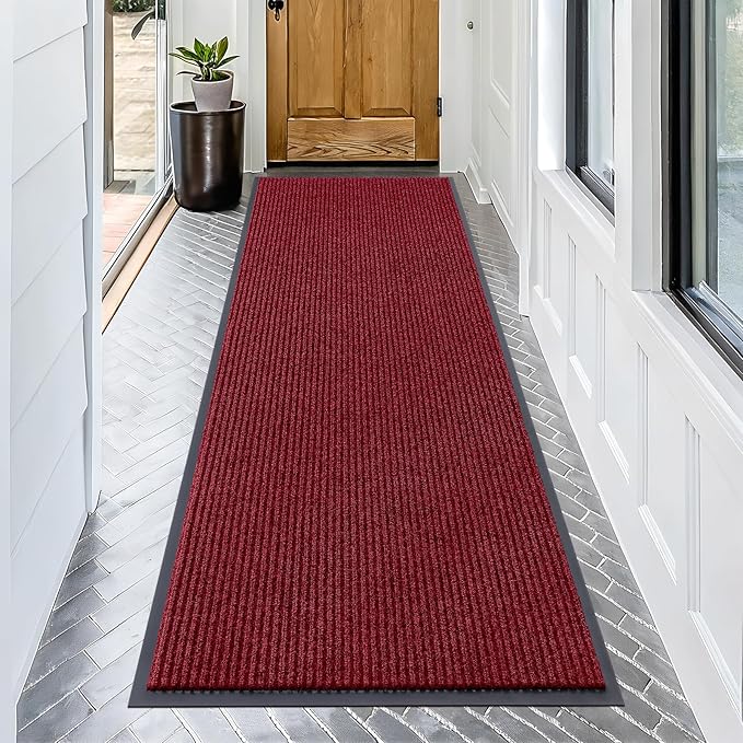 OLANLY Front Door Mat Indoor Outdoor Entrance, Waterproof Heavy Duty Doormat, Fade Resistant, Low Profile, Easy Clean Patio Porch Welcome Floor Mats for Entry, 71x30, Wine Red