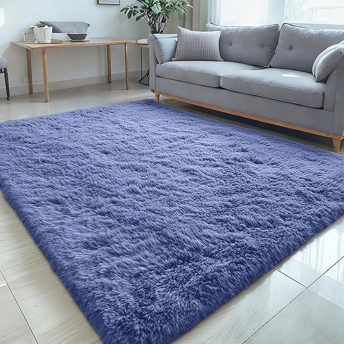 OLANLY 5x7 Machine Washable Large Area Rugs for Living Room, Bedroom, Soft Fluffy Shaggy Bedside Rug, Indoor Floor Carpet for Kids Girls and Boys, Dorms, Nursery, Home Decor Aesthetic, Denim Blue
