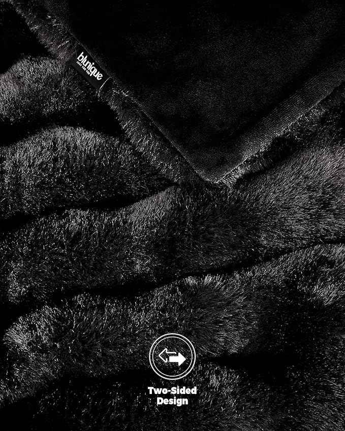 Ultra Soft Cozy Faux Fur Throw Blanket, Fuzzy Plush Thick Bubble Blanket, Luxury Fluffy Blanket for Couch, Sofa, Bedroom, and Living Room, 50x60 Inches, Black