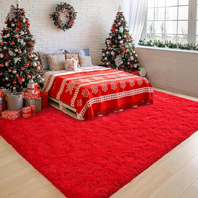 Chicrug Soft Area Rugs for Bedroom Living Room Plush Fluffy Rug 3x5 Feet, Shag Furry Area Rug Carpet Non Shedding for Nursery Children Kids Girls Room Home Decorative,Red