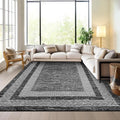 GarveeHome Extra Large Area Rug 10x13 Modern Geometric Rug with Non Slip Rubber Backing, Thin Washable Foldable Carpets, Soft Low Pile Non Shedding Printed Floor Mats for Hotel Office, Black