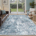 7x9 Area Rug for Living Room Washable Abstract Vintage Soft Thin Indoor Floor Non-Slip Carpet for Bedroom Dining Room Blue Grey