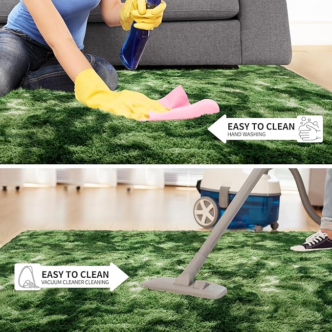 Tepook Soft Runner Rugs for Bedroom 2x6 with Rubber Backing, Tie-Dyed Dark Green Fluffy Rugs for Hallway, Shag Bedside Rug Fuzzy Plush Carpet for Living Room Dorm Nursery Indoor Home Decor
