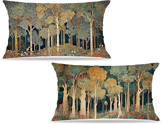Rustic William Morris Inspired Forest Green Pillow Covers 12x20 Set of 2,Vintage Botanical Nature Landscape Decorative Throw Pillow Covers for Home Bedroom Living Room