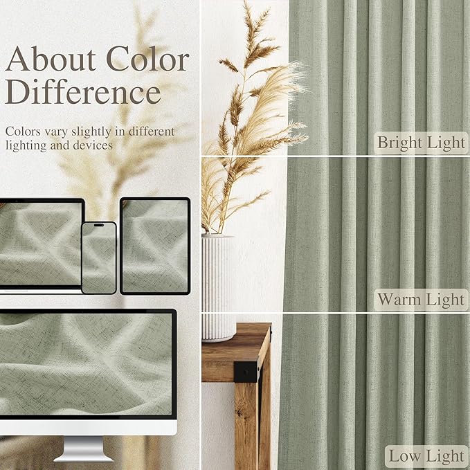 Extra Long Sage Green Curtain 2 Panels 108 inches Long for Living Room Back Tab Pocket Light Filtering Semi Sheer Drapes Cotton Linen Textured Pale Green Window Curtain 108 inch Length 9 FT Tall