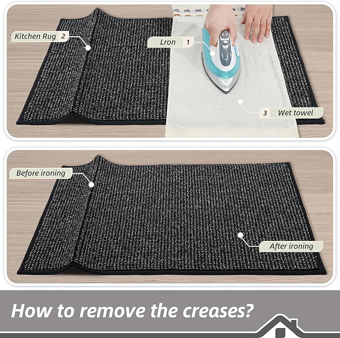 BEQHAUSE Kitchen Rugs 24"x36", Non-Slip Kitchen Mats for Floor, Super Absorbent and Stain Resistant Kitchen Rugs, Machine Washable Rugs for Kitchen, Hallway, Laundry & Sink, Black