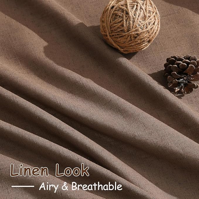 Nanspring Caramel Brown Linen Curtains for Living Room 92 Inches Long Back Tab Light Filtering Semi Sheer Vintage Rustic Curtain Luxury Boho Decor Drapes for Bedroom Office 52x92, 2 Panels