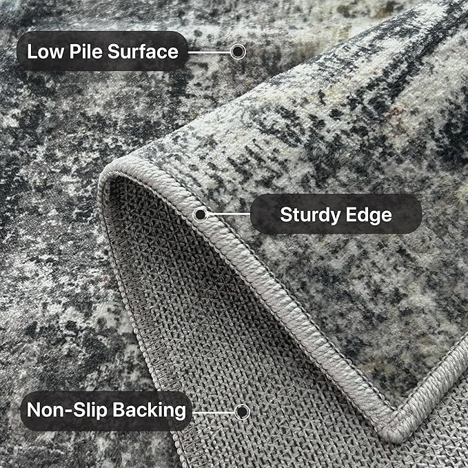 Runner Rug for Hallway Kitchen 2x7 Machine Washable Runners Rug for Entryway, Dark Gray Soft Modern Abstract Throw Rugs, Floor Carpet with Non Slip Rubber Backing