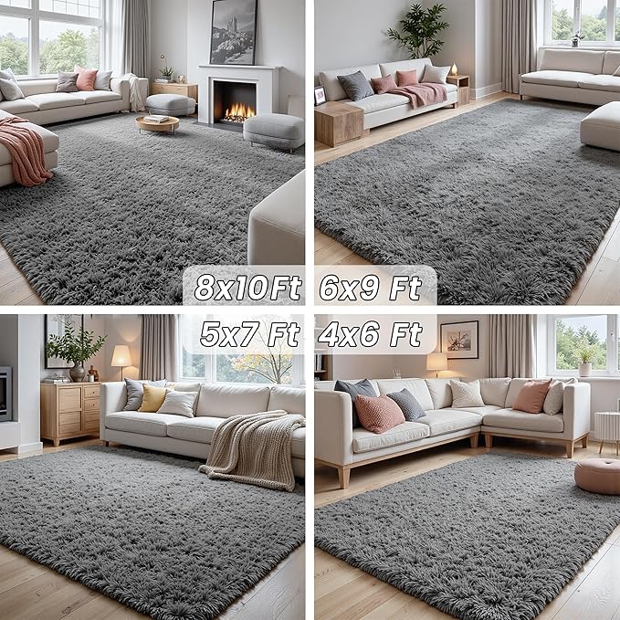 5x7 Area Rugs for Living Room Rug: Soft Fluffy Shag Light Gray Rugs for Bedroom, Non-Slip Large Fuzzy Plush Rug Indoor Floor Carpet for Nursery Kids Boys Girls Room, Dorms, Playroom, Modern Home Decor
