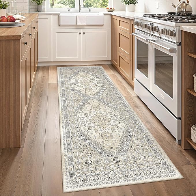 zesthome 2x6 Runner Rug for Hallways, Machine Washable Rug, Non Slip Vintage Low Pile Runners, Stain Resistant Runners for Entryway, Kitchen, Bathroom, Laundry Room, Corridor