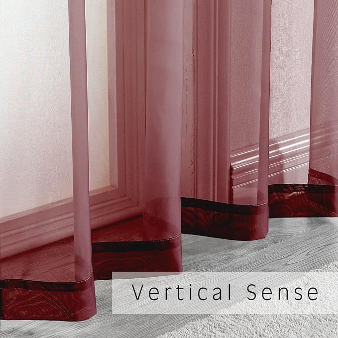 OVZME 2 Panels Window Burgundy Sheer Curtains 42" x 45" Inches for Small Windows, Soft Touching Top Dual Rod Pocket Drapes for Living Room & Bedroom.