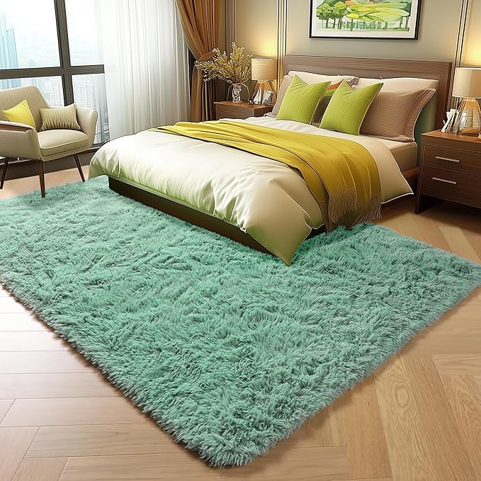 ONASAR Sage Green Area Rugs for Bedroom Living Room, 4x6 Fluffy Cute Indoor Bedside Floor Rug, Ultra Soft Plush Fuzzy Shaggy Carpets for Nursery Kids Girls Boys Teen Dorm Playroom Home Decor