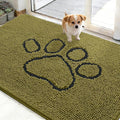 OLANLY Dog Door Mat for Muddy Paws 48x30, Paw Print Design, Absorbs Moisture and Dirt, Non-Slip Washable Doormat, Quick Dry Chenille Mud Mat for Dogs, Entry Indoor Entryway Carpet, Willow Green