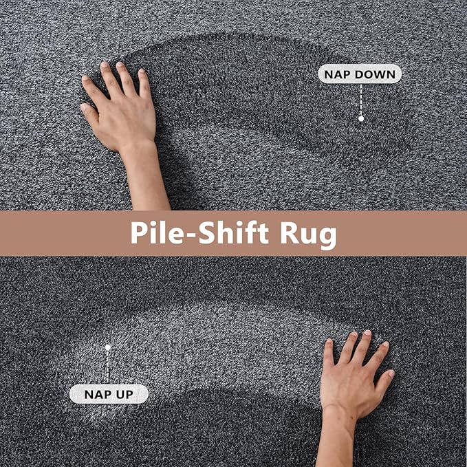 FinRèc 7x10 Washable Area Rugs for Bedroom Living Room, Low Pile Thin Rug Solid Color, Non-Slip Carpet Indoor for Home Decor (Grey)