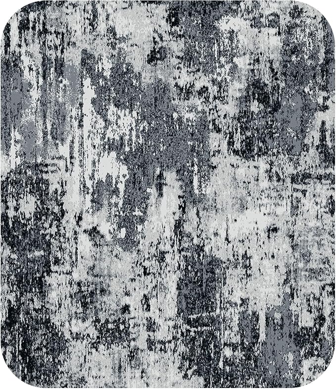 Washable Area Rugs 6ft Non-Slip Modern Abstract Soft for Living Room Entryway Bedroom Nursery, Print Pattern, Black Navy Blue Gray