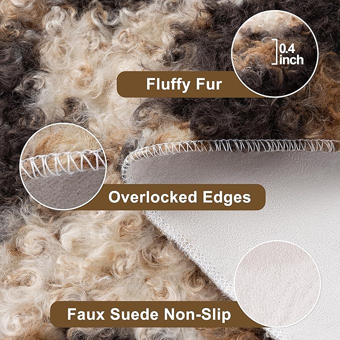 Faux Fur Cowhide Rug: Fluffy Cow Print 5.2x7 Feet Washable Cow Hide Rug for Living Room Bedroom Animal Print Skin Rustic Western Décor Black and Brown