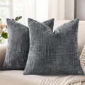 decorUhome Dark Grey Chenille Euro Sham Throw Pillow Covers 22x22 Set of 2 Textured Soft Cozy Slubby Couch Pillow Covers Modern Farmhouse Boho Decorative Pillow Cases for Bed Sofa Living Room
