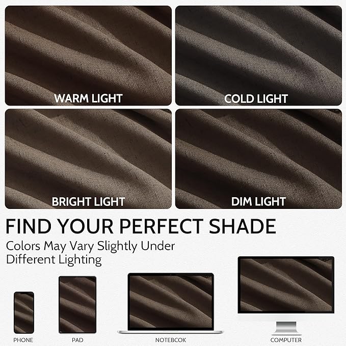 Chocolate Linen Curtains 72 Inch Long for Living Room Bedroom Lightweight Door Drapes 2 Panels Set, Semi Sheer Light Filtering Back Tab or Rod Pocket Curtain,52x72