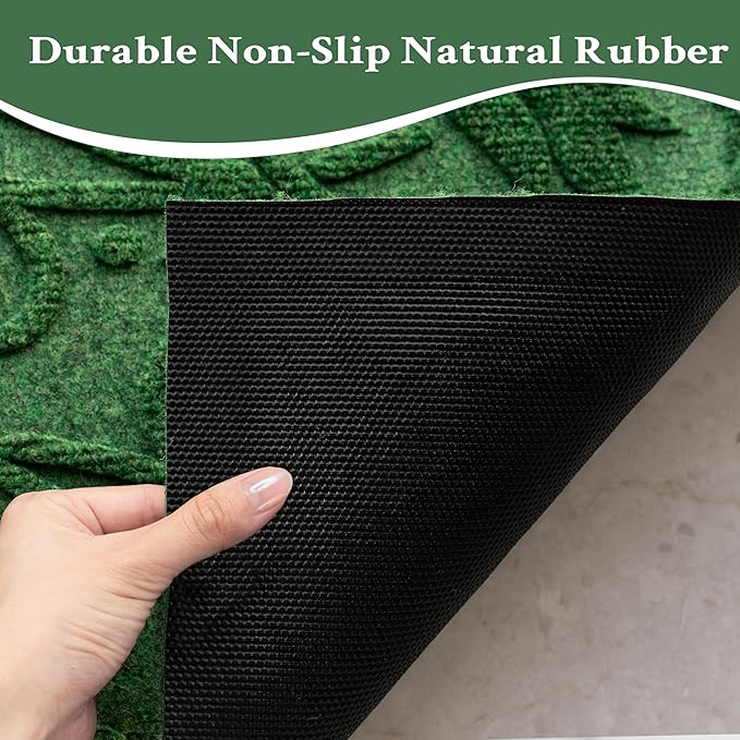 Boho Green Floral Leaves Outdoor Indoor Entrance Doormats, Absorbent Durable Heavy Duty Welcome Front Door Mat,Thick Natural Rubber Back,Easy Clean Entryway Mat 23x35 Inch, Low Profile