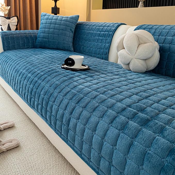 Velvet Couch Cover, Plush Sectional Sofa Cover Washable, Anti Slip Sofa Slipcover for Loveseat, Furniture Protector Covers for Pets & Kids(1PC, Black, 35.4"×47.2", Loveseat)