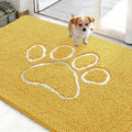 OLANLY Dog Door Mat for Muddy Paws 48x30, Paw Print Design, Absorbs Moisture and Dirt, Absorbent Non-Slip Washable Doormat, Quick Dry Chenille Mud Mat for Dogs, Entry Indoor Entryway Carpet, Yellow
