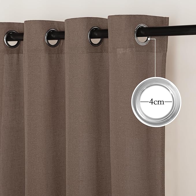 NICETOWN Linen Brown Curtains 84 inch Long, Grommet Privacy Added Thick Flax Window Treatments with Light Filtering Drapes for Bedroom/Farmhouse, W55 x L84, 2 Panels