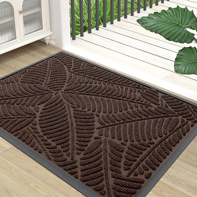 Colorxy Waterproof Doormat, Sturdy Natural Rubber Front Door Mats, Non Slip Low Profile Indoor Outdoor Entrance Mat, Stain Resistant Easy Clean Floor Mat for Patio or Entryway, 30''x17'', Dark Brown