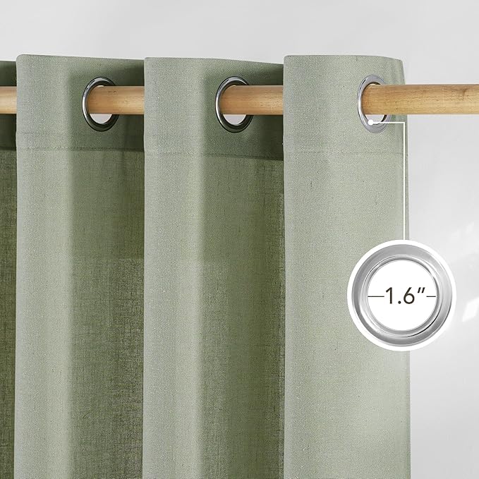 NICETOWN Thick Linen Greyish Green Curtains for Living Room, Grommet Privacy Assured Linen Blend Window Treatments with Light Filtering for Bedroom, W55 x L96, 2 Panels
