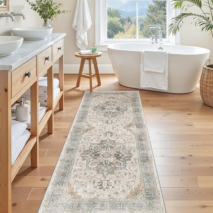 Madane Hallway Runner Rug - 2x5 Rug Runner Washable Runner Rugs Non-Slip Low-Pile Kitchen Runner Rug Laundry Room Rug Throw Carpet for Entrance Bedroom Living Room (2'x5', Light Taupe Brown)