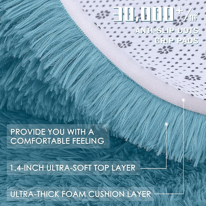 OLANLY Slate Blue Round Rugs for Bedroom - Machine Washable, 2 ft Circle Area Rugs for Living Room, Soft and Fluffy Shaggy Carpet for Teen Girl and Boys, Nursery Rooms, Dorms, Home Decor Aesthetic