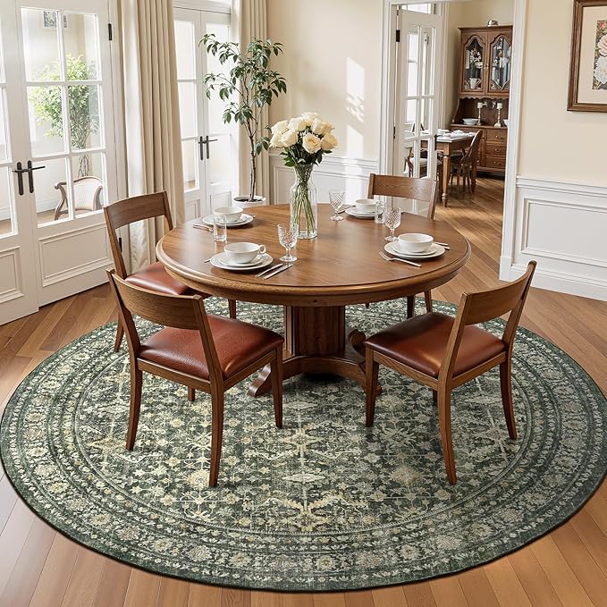 Lofus 8ft Area Rugs for Living Room, Green Washable Area Rug with Non-Slip Backing,Soft Boho Carpets for Bedroom Dining Room Home Office Indoor Nursery