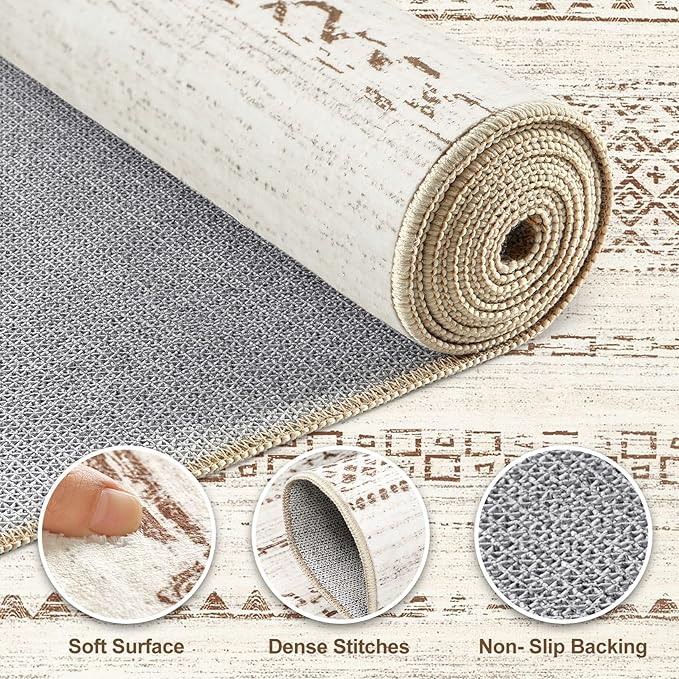 Nakagishi 9x12 Area Rug Living Room: Washable Boho Large Neutral Modern Soft Farmhouse Rugs Stain Resistant Indoor Floor Non-Slip Carpet for Bedroom Nursery Kids Playroom Office Dining Room- Brown