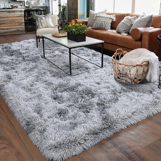 Rugs for Bedroom 4x6, Soft Shaggy Modern Shag Area Rug for Living Room, Upgrade Non-Slip Plush Fluffy Carpet for Kids Boys Girls Room Home Decor Aesthetic, Light Grey