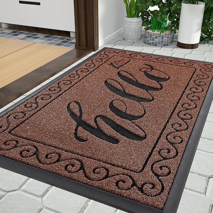 Yimobra Welcome Mats for Front Door 29.5x17, Heavy Duty Waterproof Outdoor Door Mat Outside Entrance, Non-Slip Low Profile Indoor Entryway Mat for Garage Patio, Maroon