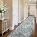 2'6"x16' Washable Hallway Runner Rug - Non Slip Kitchen Runner Rugs with Rubber Backing Vintage Low-Pile Carpet Runners for Entryway Dining Room Laundry Room Home Decor (Blue)