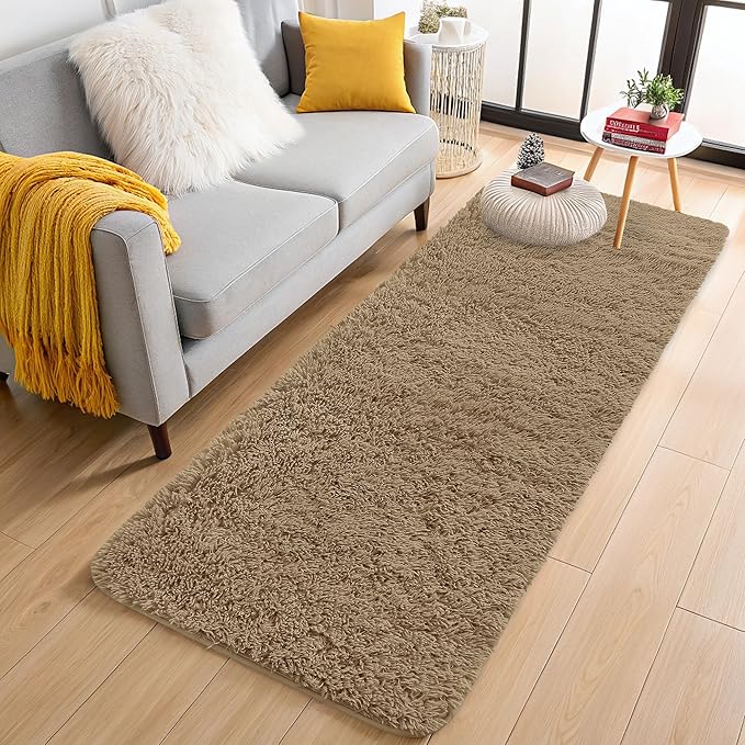 OLANLY 2x4 Machine Washable Runner Rugs for Hallway, Soft Fluffy Shaggy Bedside Rugs for Bedroom, Living Room, Indoor Floor Carpet for Kids Girls and Boys, Home Decor Aesthetic, Taupe