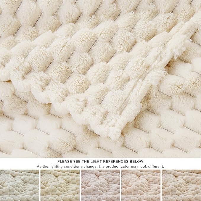 EXQ Home Fleece Throw Blanket for Couch or Bed - 3D Imitation Turtle Shell Jacquard Decorative Blankets - Cozy Soft Lightweight Fuzzy Flannel Blanket Suitable for All Seasons(50"×60",Cream)