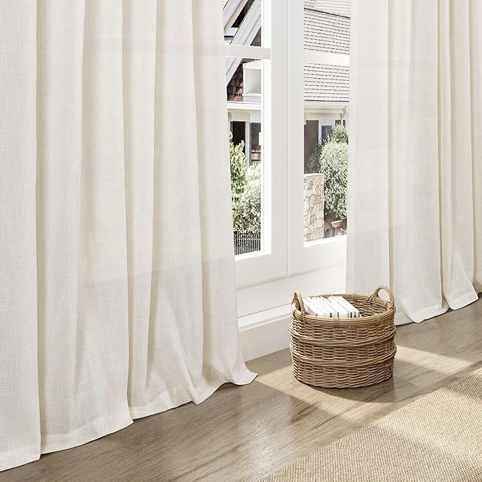 Nanspring Modern Linen Curtains 96 Inches Long for Living Room Light Filtering Semi Sheer Curtain Back Tab Neutral Luxury Modern Farmhouse Decor Linen Blend Drapes for Bedroom 52x96, 2 Panels