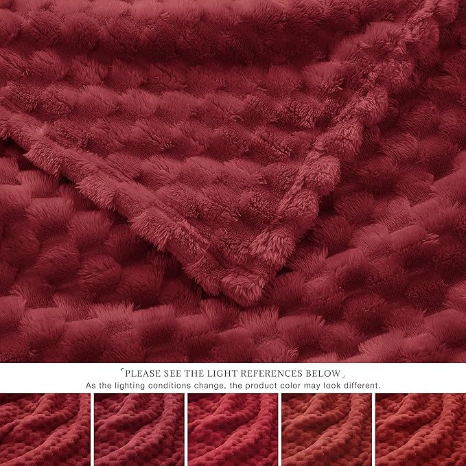 EXQ Home Fleece Throw Blanket for Couch or Bed - 3D Imitation Turtle Shell Jacquard Decorative Blankets - Cozy Soft Lightweight Fuzzy Flannel Blanket Suitable for All Seasons(50"×60",Red)