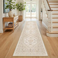 Runner Rug 2x8 Runners for Hallways Non Slip Washable, Vintage Hallway Runner Rugs for Living Room, Low Pile Soft Hallway Rug for Kitchen Bedroom Laundry Room(Cream/Beige,2'x8')