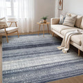 Nakagishi Area Rug Living Room Rugs: 4X6 Machine Washable Boho Large Neutral Farmhouse Stain Resistant Moroccan Indoor Floor Carpet for Bedroom Nursery Dorm Dining Room Home-Denim Blue