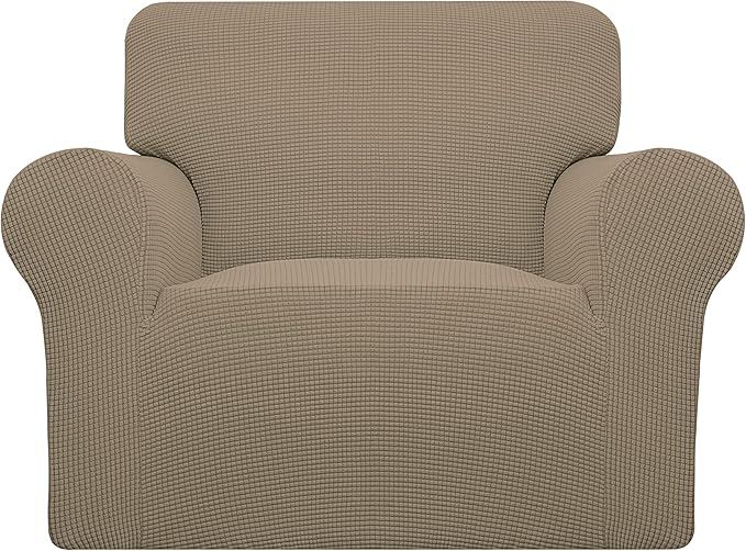 Easy-Going Stretch Oversized Chair Sofa Slipcover 1-Piece Couch Sofa Cover Furniture Protector Soft with Elastic Bottom for Kids Spandex Jacquard Fabric Small Checks Natural