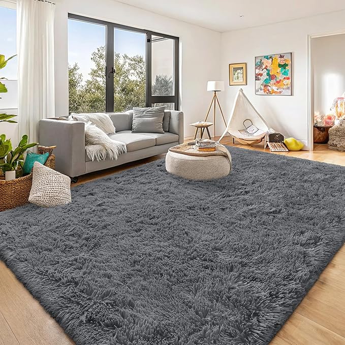 OLANLY 9x11 Machine Washable Large Area Rugs for Living Room, Bedroom, Soft Fluffy Shaggy Bedside Rug, Indoor Floor Carpet for Kids Girls and Boys, Dorms, Nursery, Home Decor Aesthetic, Grey