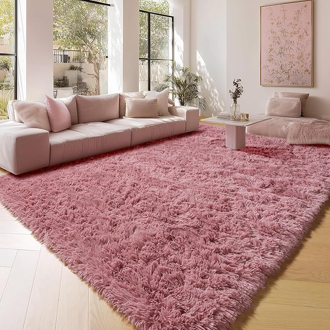 ONASAR Blush Rugs for Living Room Bedroom, Fluffy 5x8 Bedside Area Rug, Soft Plush Shaggy Indoor Floor Carpet for Nursery Kids Girls Boys Teen Dorm Home Office Decor Aesthetic