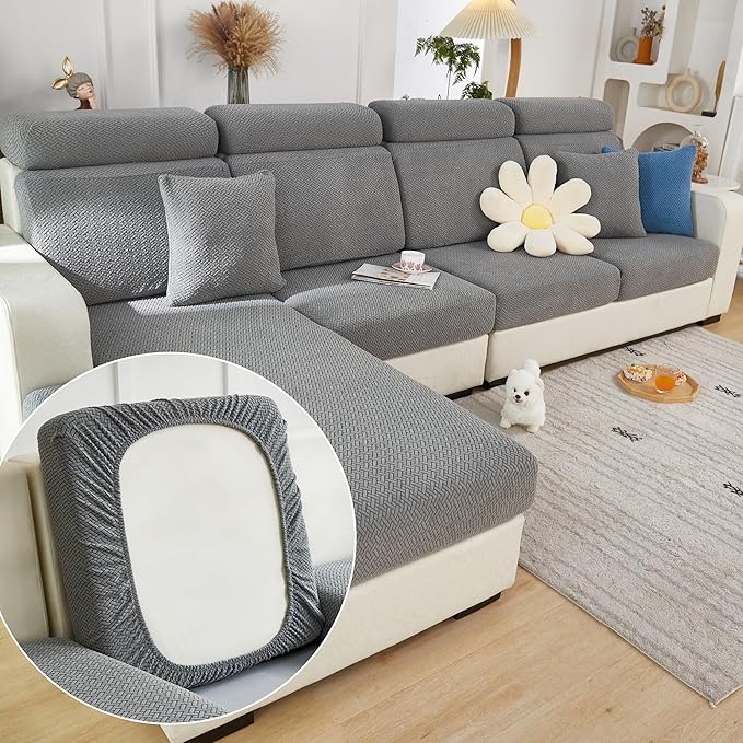 Couch Cushion Covers for Sofa Couch Covers Wear-Resistant Universal Sofa Cover Washable Stretch for Sectional Slipcovers (Texture-Gray,Back Cover L)