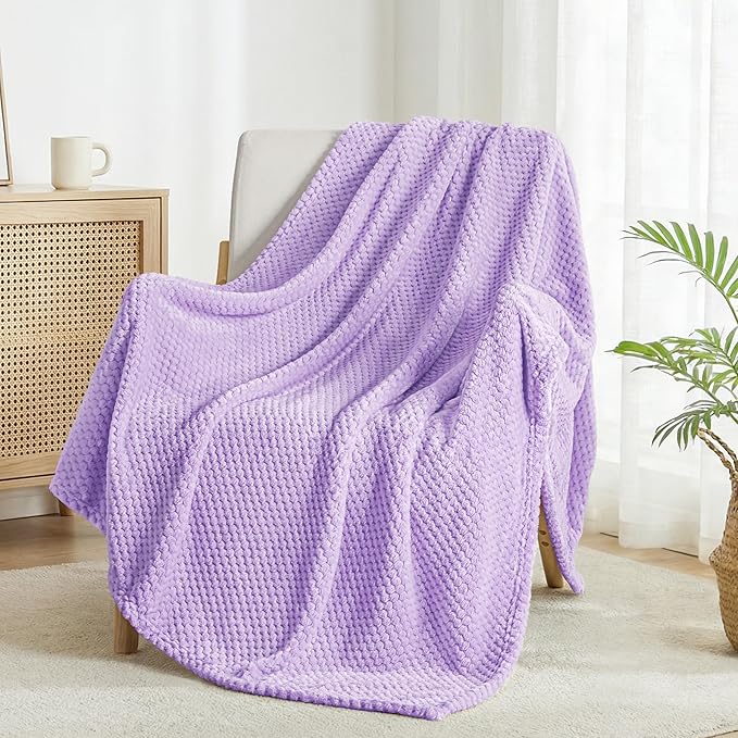 Exclusivo Mezcla Fleece Throw Blanket Extra Large, Super Soft and Warm Blankets for Couch, Sofa and Bed Waffle Textured, Cozy, Fuzzy and Lightweight (Lilac Purple, 50x70 Inches)