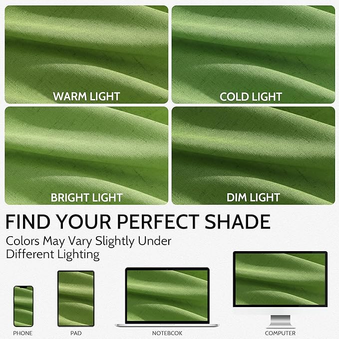 Nanspring Lime Green Linen Blend Light Filtering Back Tab Curtains 102 Inches Long, Semi Sheer Privacy Drapes for Living Room & Bedroom, 52x102 inch, 2 Panels