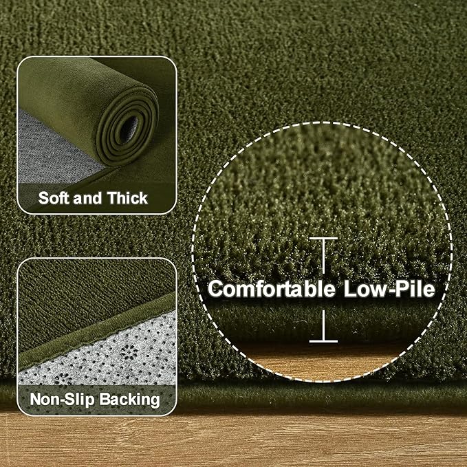 Amearea Olive Green Round Area Rugs 4ft Washable Circle Rugs for Bedroom Living Room, Fluffy Indoor Thickened Memory Foam Rug, Non Slip Minimalist Circular Carpet for Kids Boy Girl Dorm Nursery Room