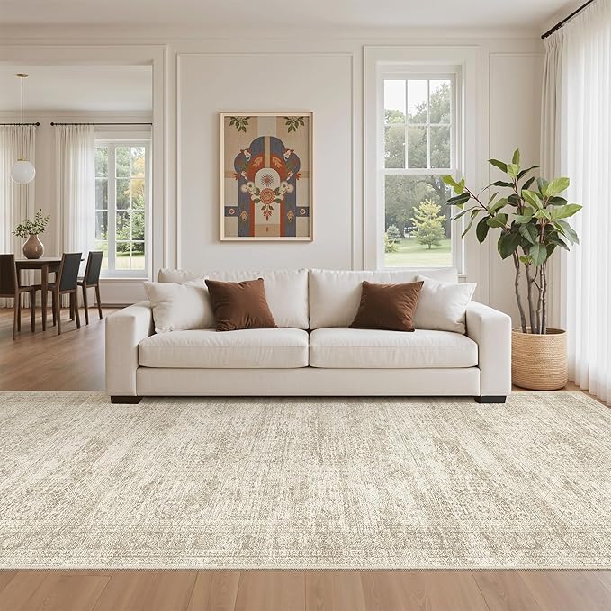 4x10 Wide Hallway Runner Rug: Washable Soft Rug Runners for Living Room Bedroom Ktichen, Stain Resistant Low Pile Area Rugs Non Slip Floor Carpet (Beige, 4x10)