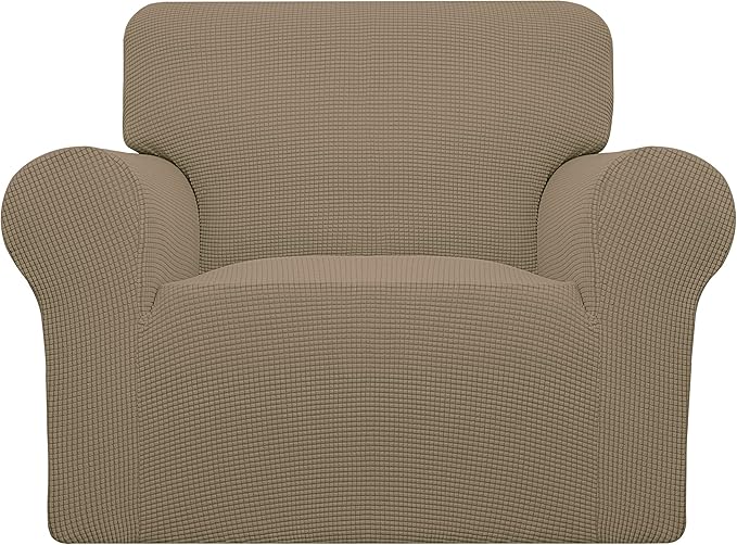 Easy-Going Stretch Oversized Chair Sofa Slipcover 1-Piece Couch Sofa Cover Furniture Protector Soft with Elastic Bottom for Kids Spandex Jacquard Fabric Small Checks Tan